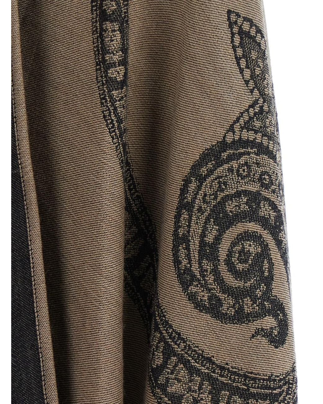 Etro Black Hooded Cape With All-Over Paisley Motif