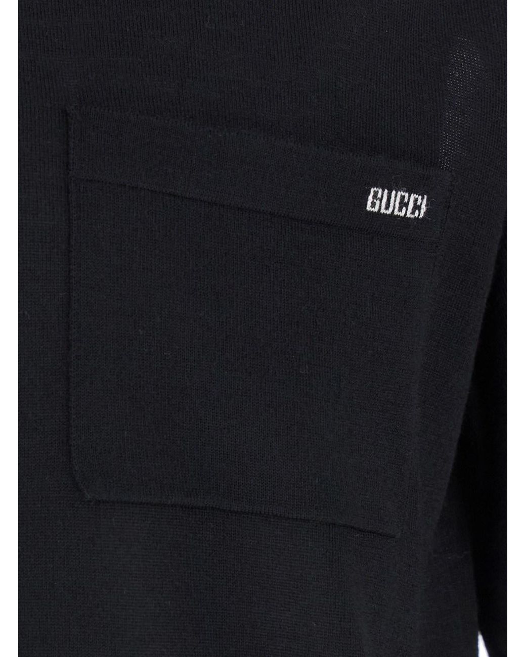 Gucci Black Polo Shirt With Chest Pocket And Embroidered Logo On The Front for men
