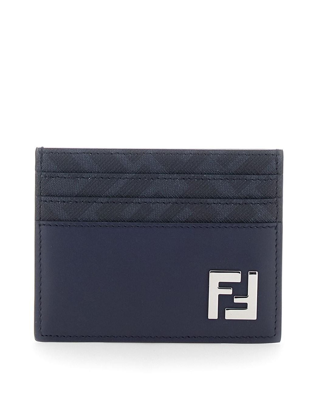 Fendi Blue Card Holder With Ff Plaque On The Front for men
