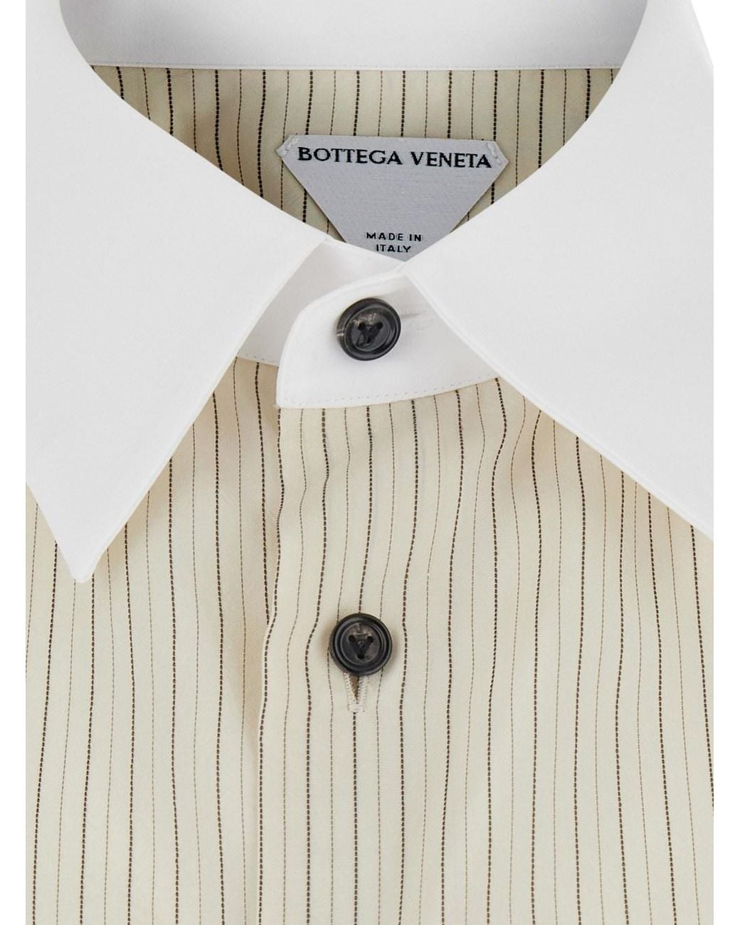 Bottega Veneta White Shirt With Pointed Collar And All-Over Stripes In