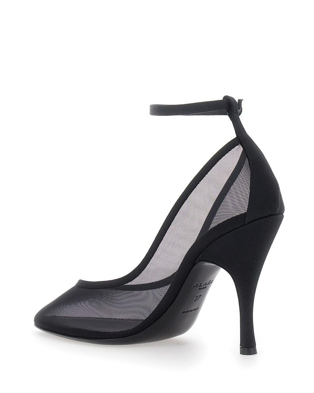 Alaïa Metallic Nude Sheer Mesh Ribbon Heel Pumps With Adjustable Ankle Strap