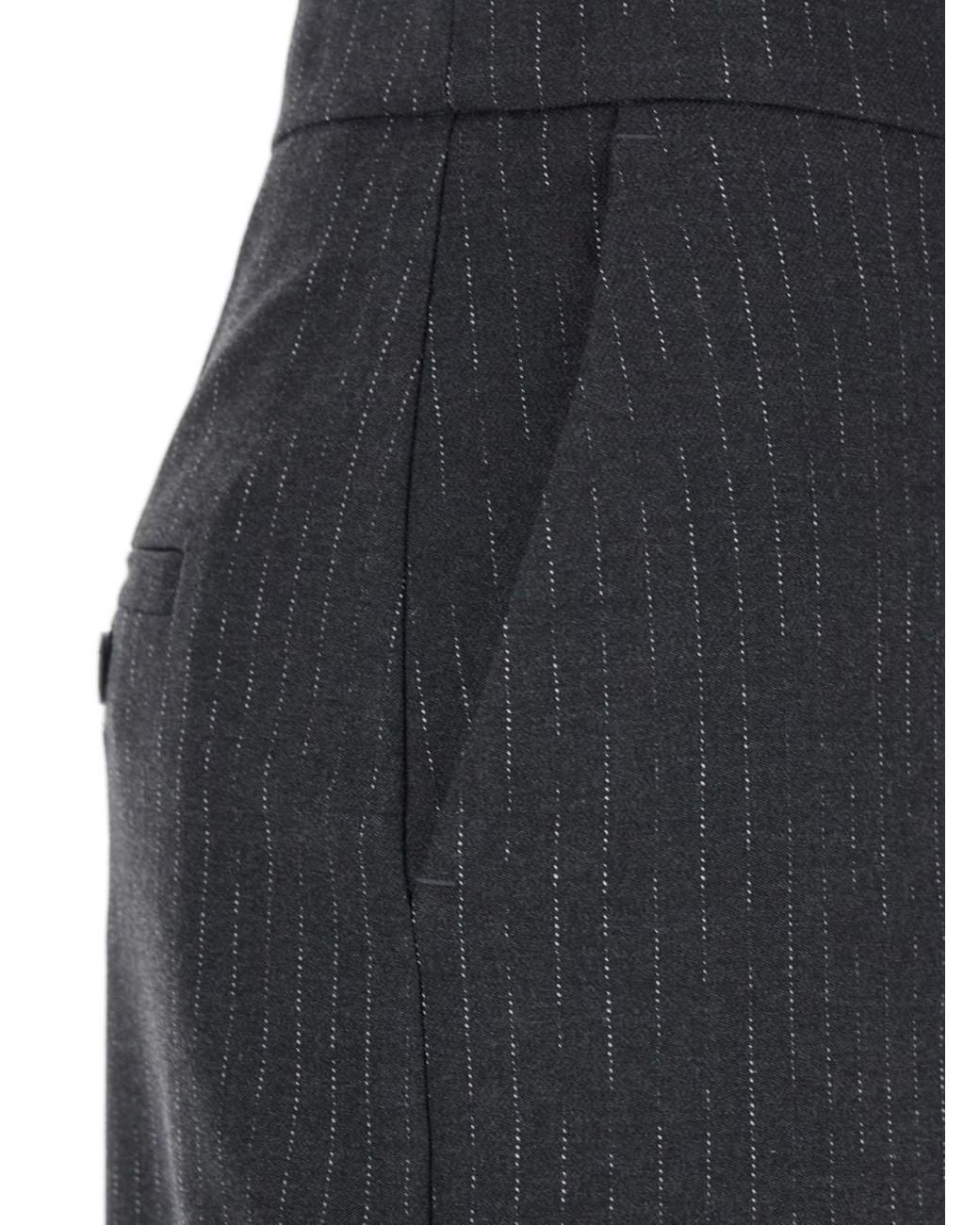 Le Plain Gray Skirt With Front And Rear Slit And All-Over Striped Motif