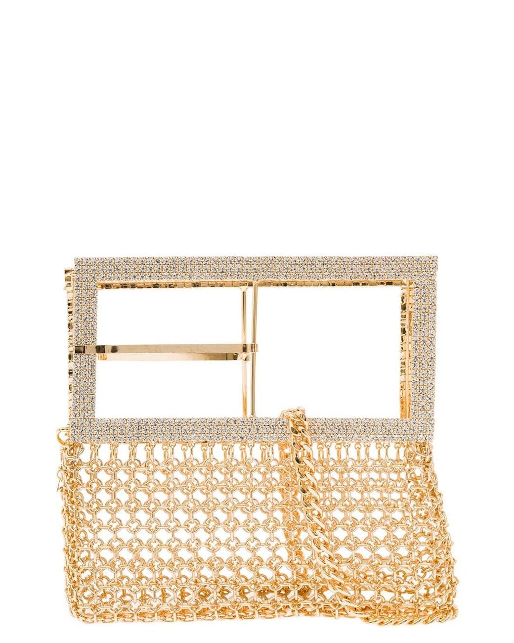 Silvia Gnecchi Natural 'downtown Bag' Gold-colored Shoulder Bag With Maxi Buckle In Metal Mesh