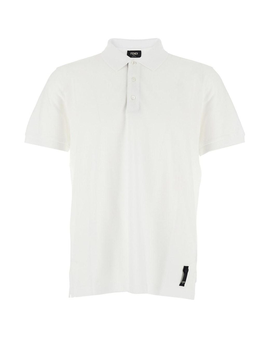 Fendi White Polo Shirt With Logo Patch On The Front for men
