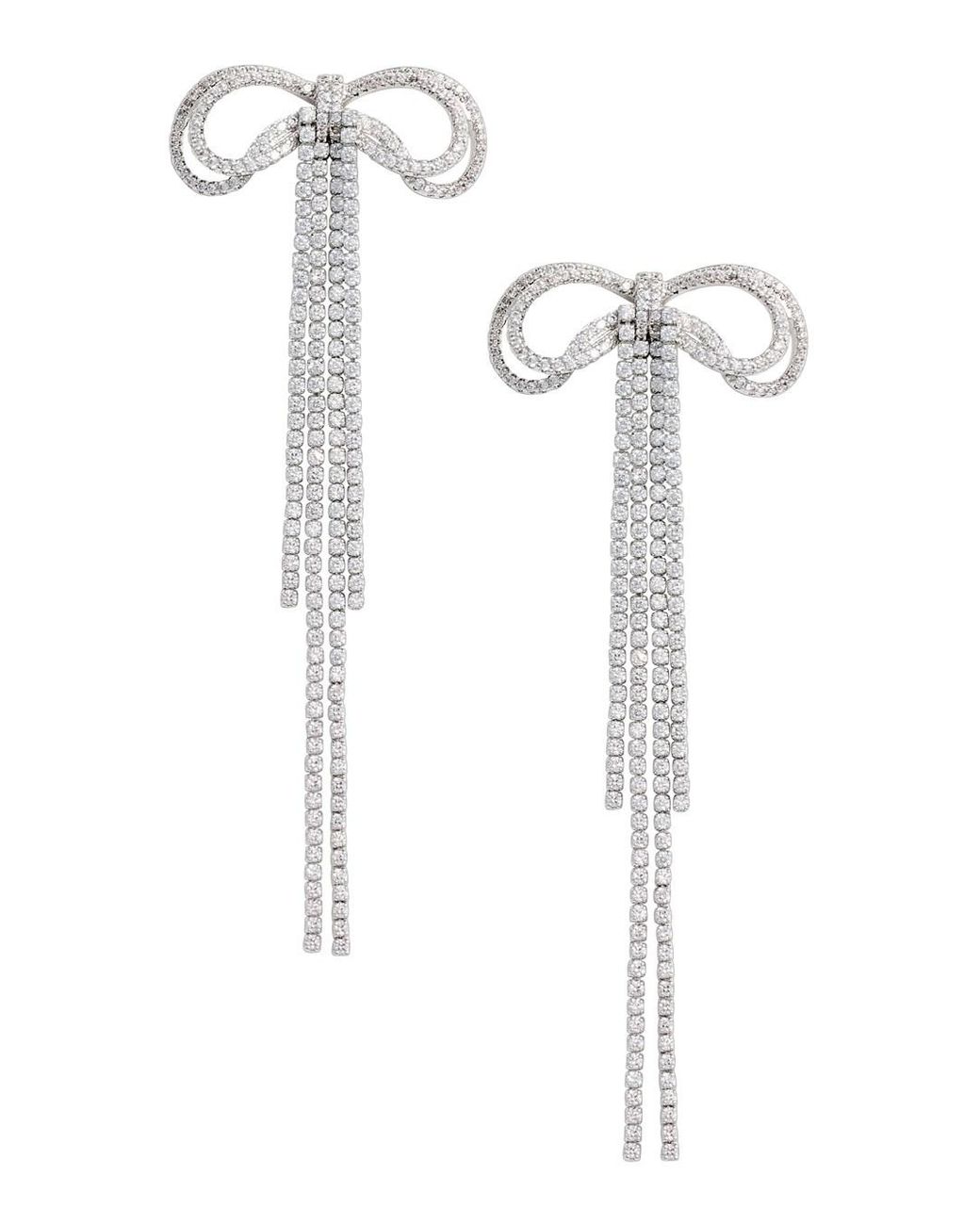 Self-Portrait White Drop Earrings With Bow And Crystal Detail, Metal