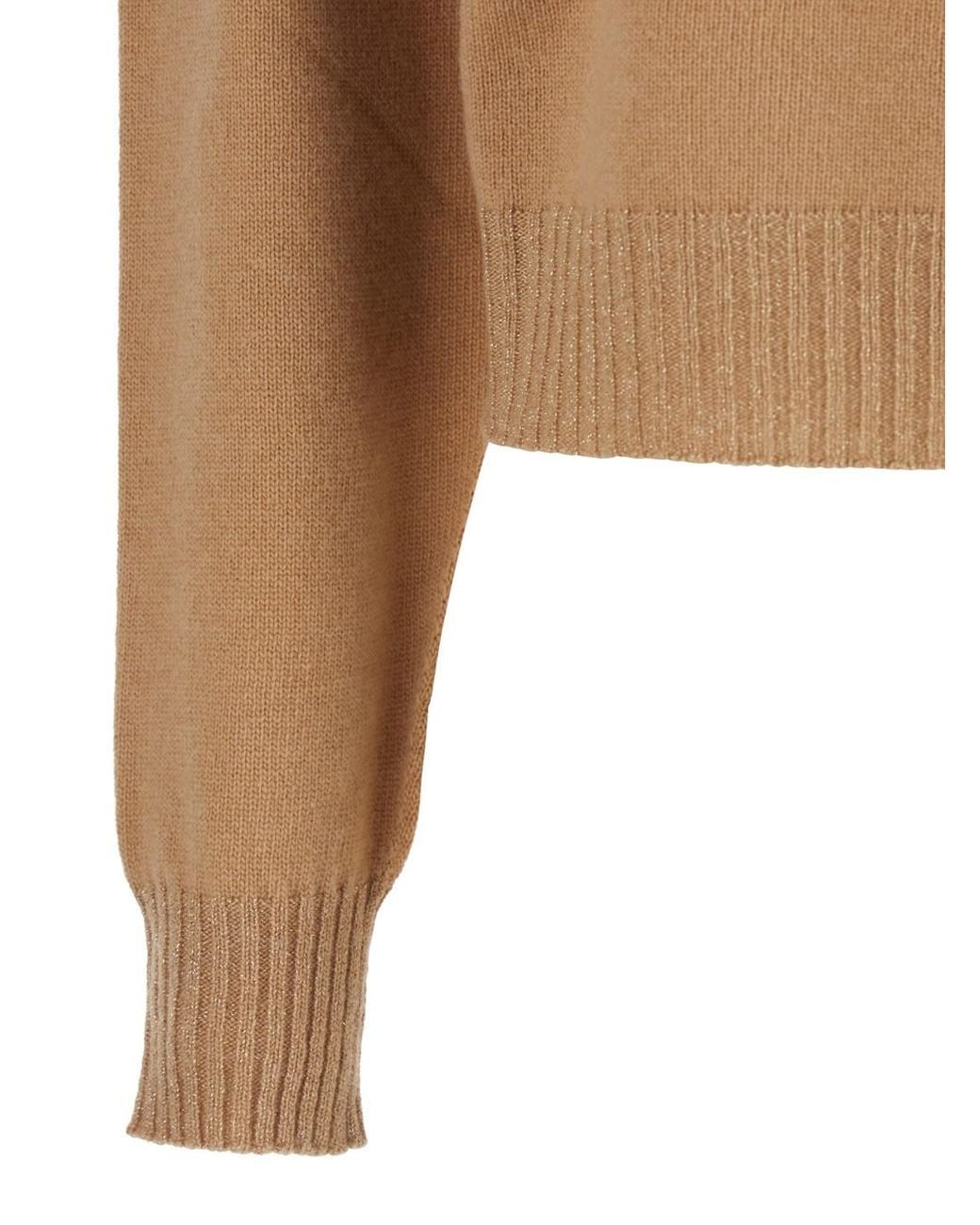Twinset Natural Crew Neck Sweater With Dropped Shoulder And Ribbed Detai