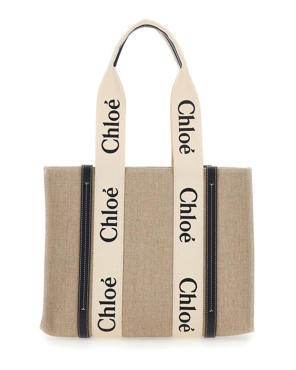 Borsa tote 'woody' media con nastro multicolor in pelle e lino donna chloé di Chloé in Natural
