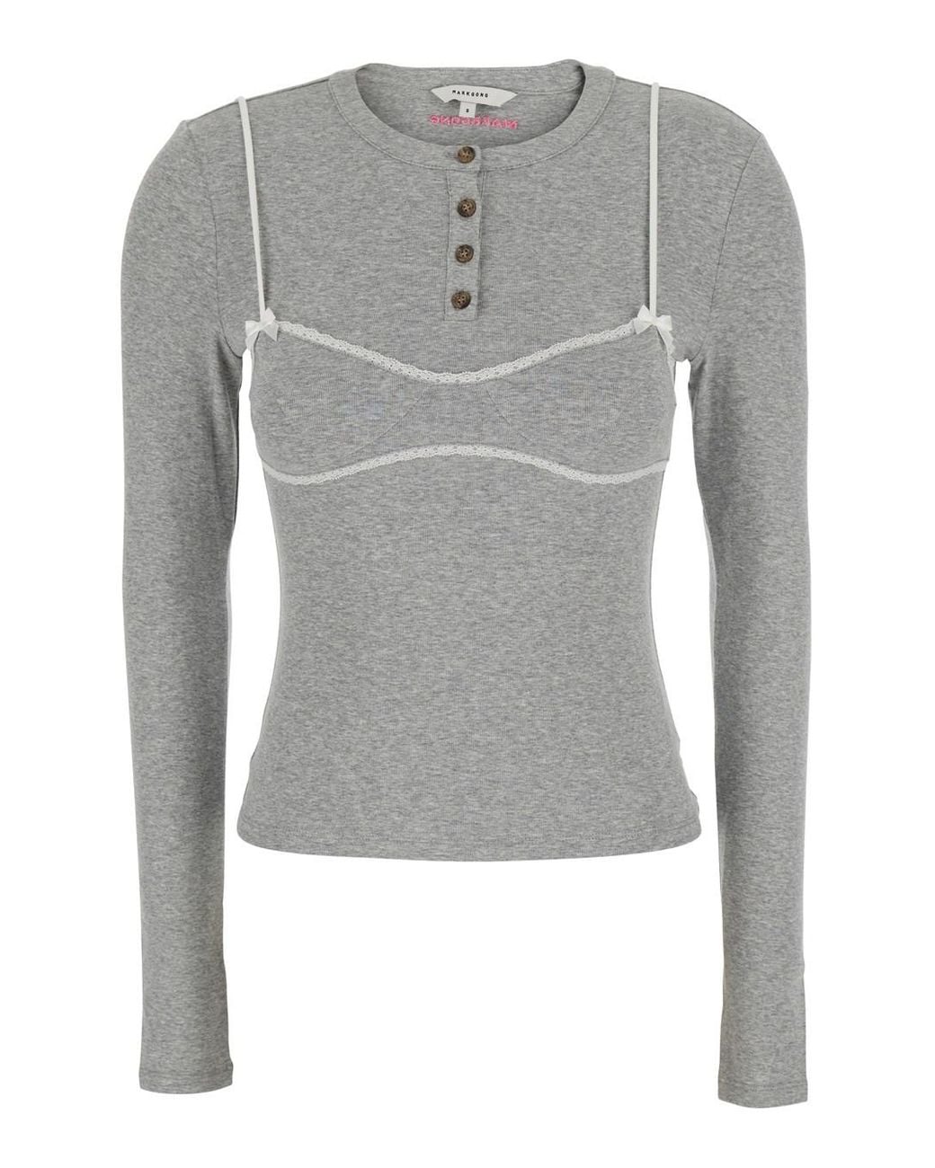 Markgong Gray Crew Neck T-Shirt With Contrasting Bralette