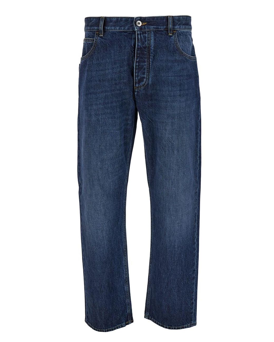 Bottega Veneta Blue Straight Jeans With Logo Patch for men