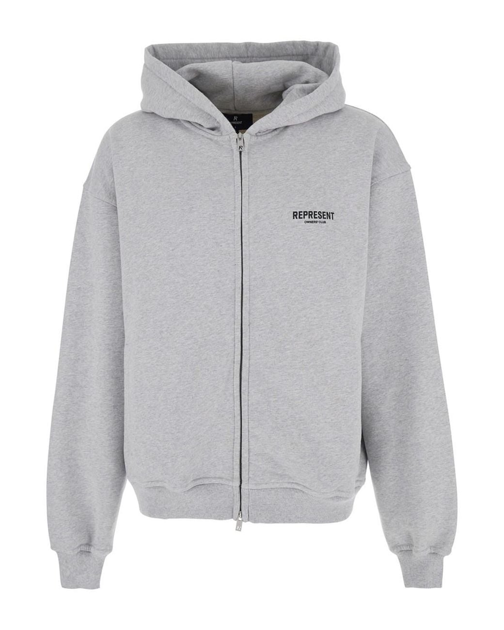Represent Gray Zip-Up Sweatshirt With Logo On The Front And Back for men