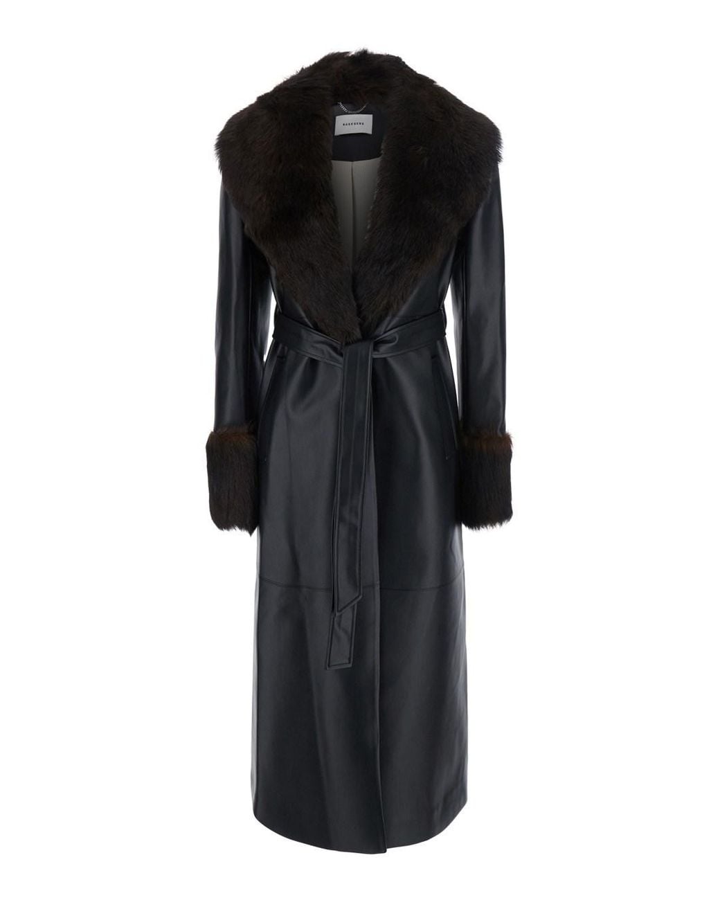 Markgong Black Trench Coat With Fur Collar And Cuffs