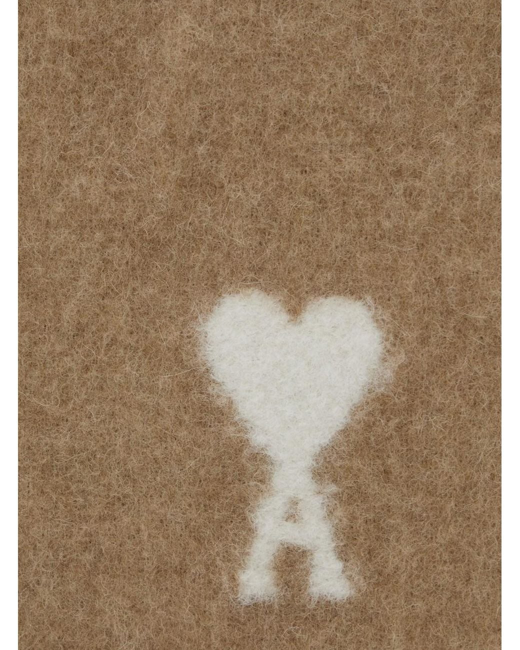 AMI Natural Alpaca And Wool Scarf With Ami De Coeur Jacquard Unise for men