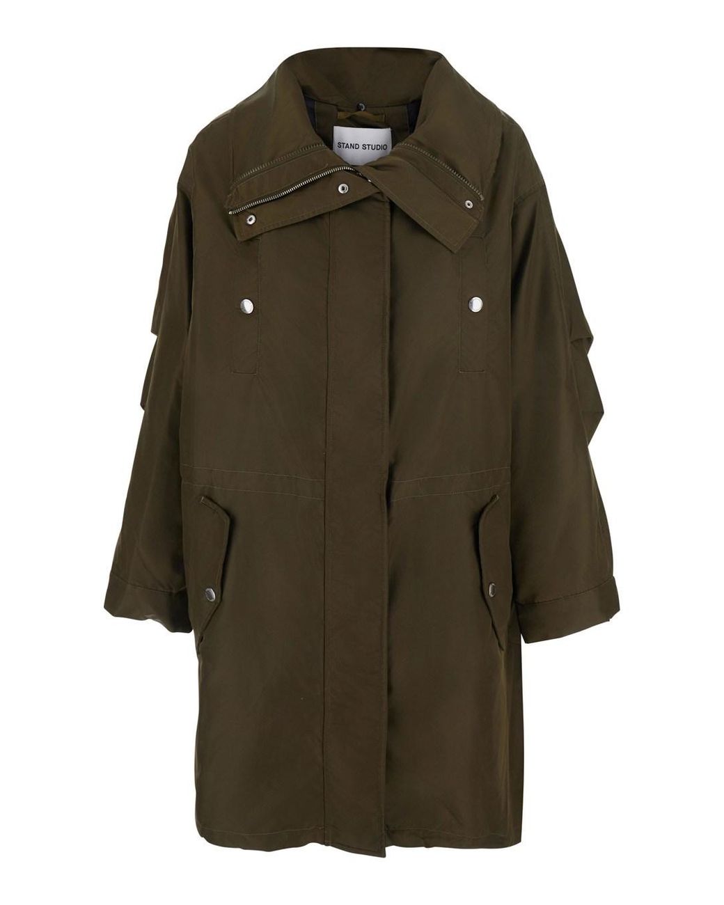 STAND Green Frankie Coat Shiny Nylon