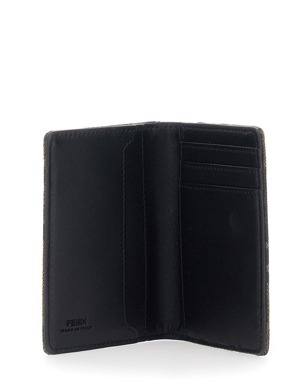 Fendi Black Card Holder With Logo On Front And Ff All Over Ff Motif for men