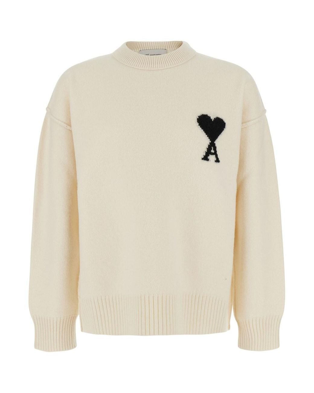 AMI White Crewneck Sweater Ami De Coeur Cotton Tops for men