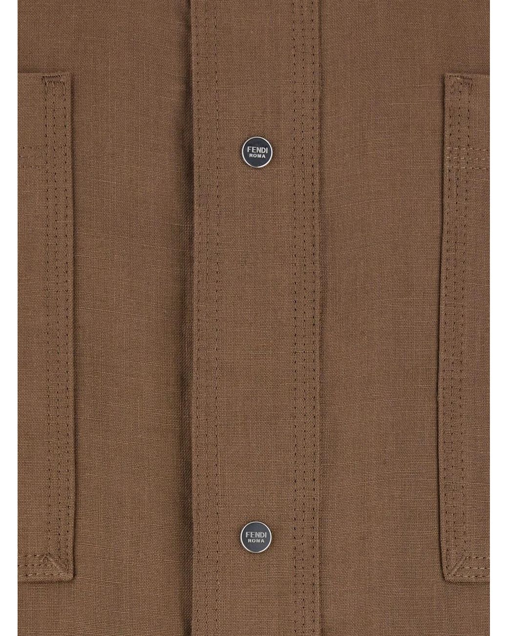 Fendi Brown Jacket With Classic Collar And Four Patch Pockets On The Front for men