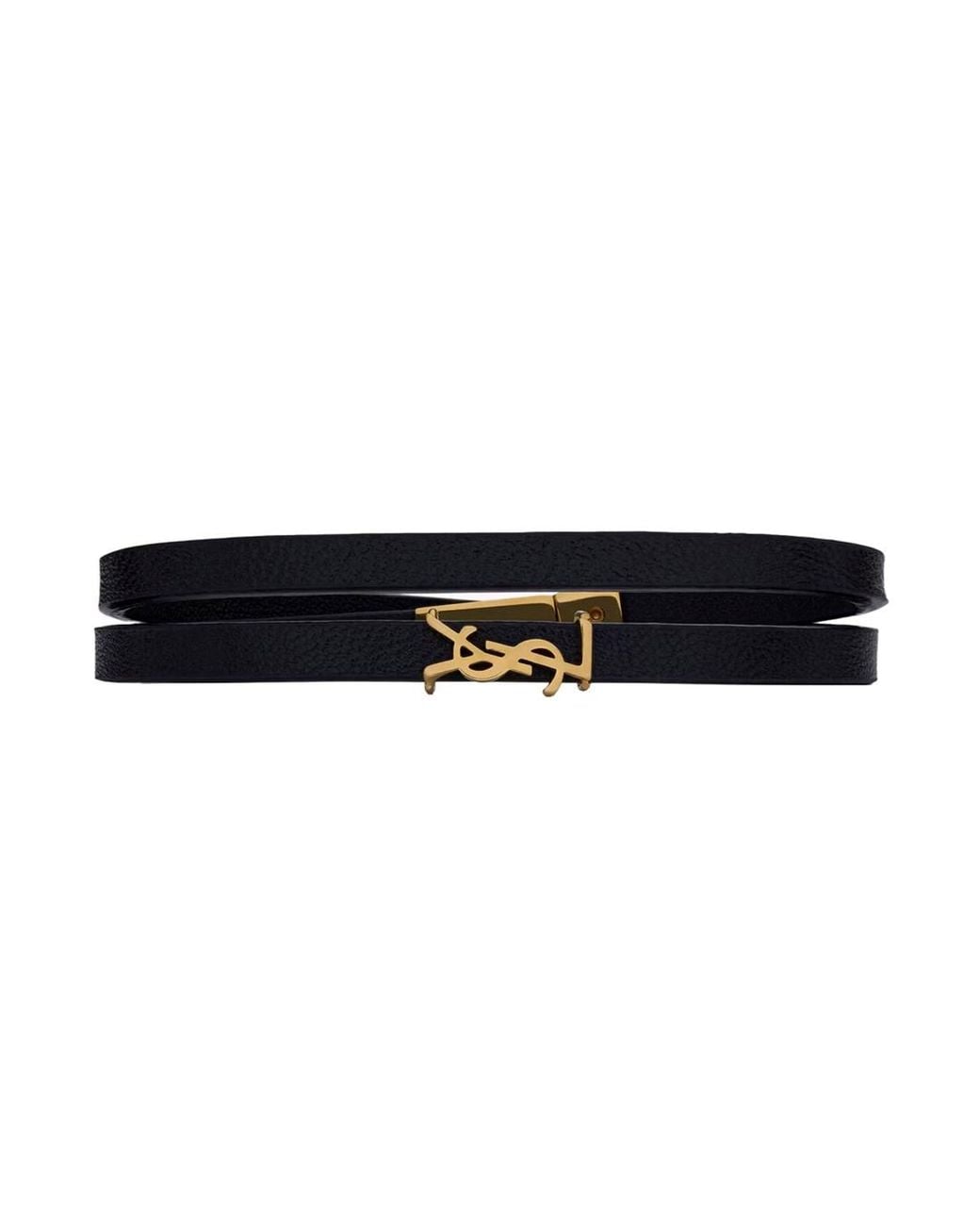 Saint Laurent Black Double Wrap Bracelet, Grained Leather Lamb Bracelets