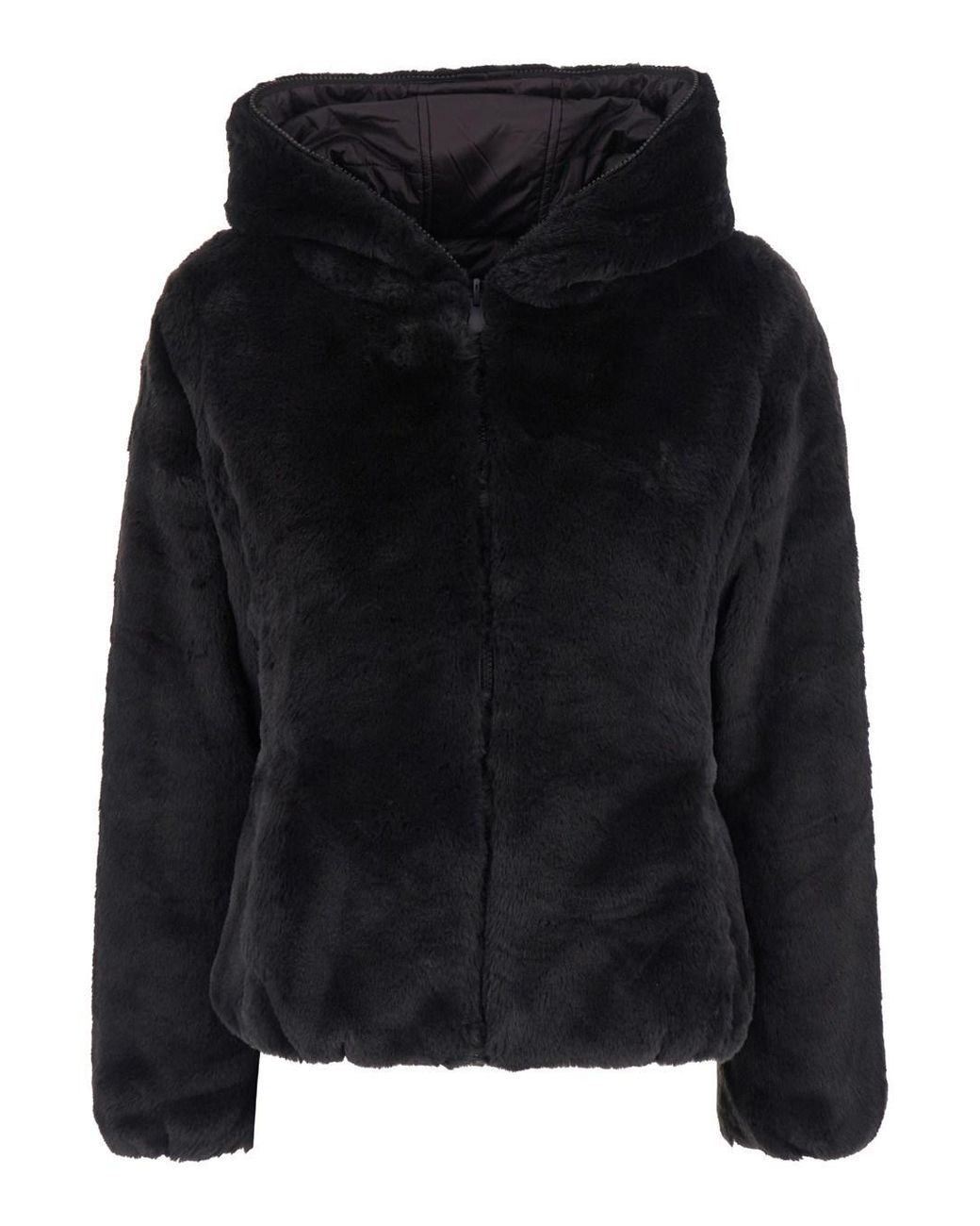 Save The Duck Black Down Jacket Laila Fury Reversible With High Collar And P