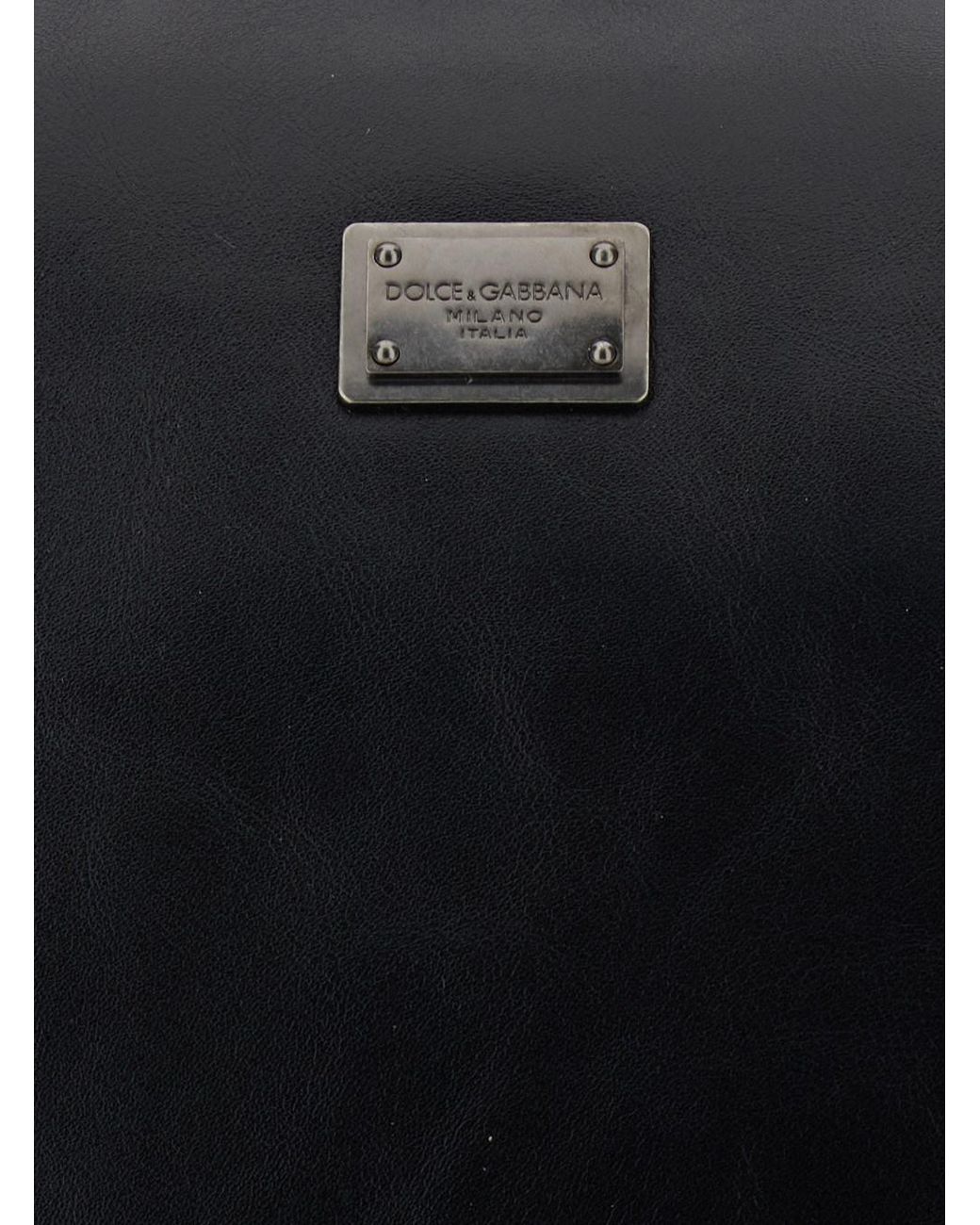 Dolce & Gabbana Black Leather Logo Plate Shoulder Handbag With Top Handle, Adjustable Straps 40X34X17 Cm for men