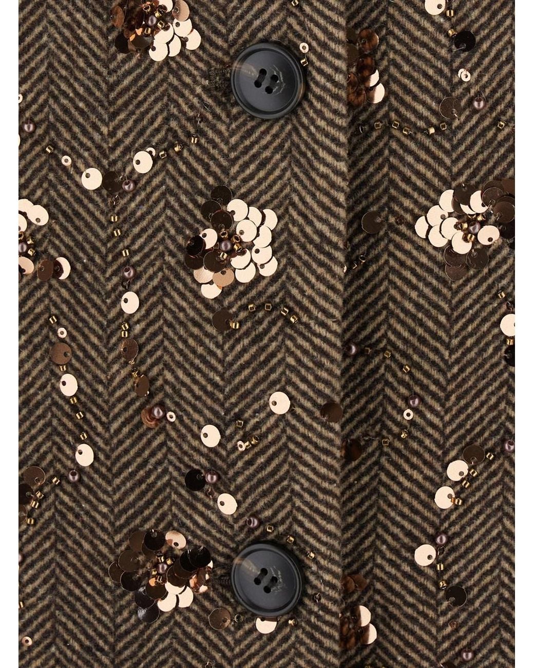 Le Plain Brown Coat With Notched Revers And All-Over Sequins