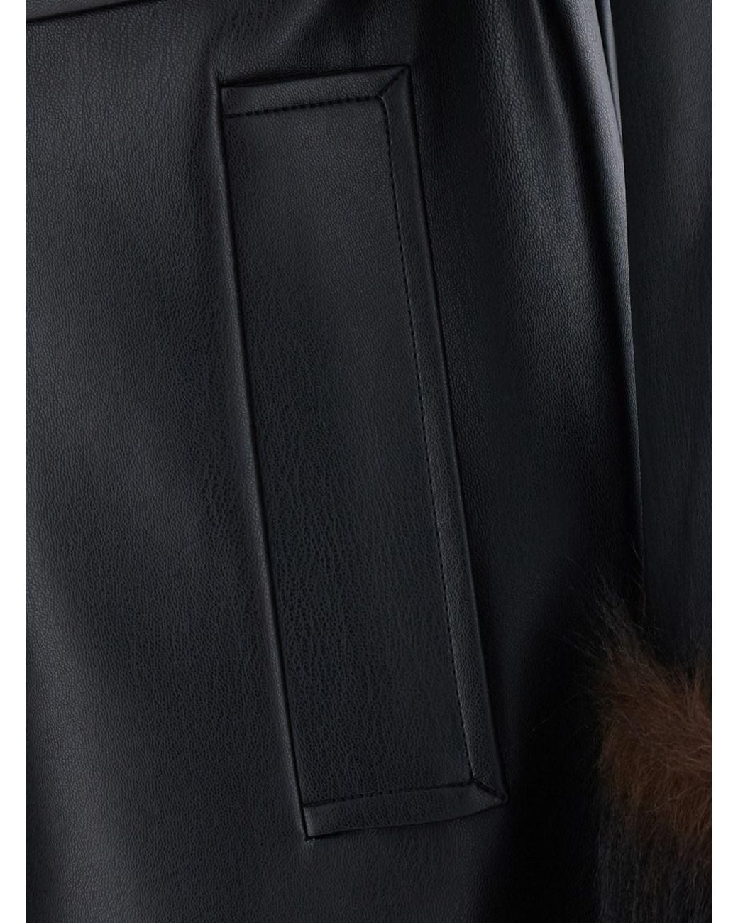 Markgong Black Trench Coat With Fur Collar And Cuffs