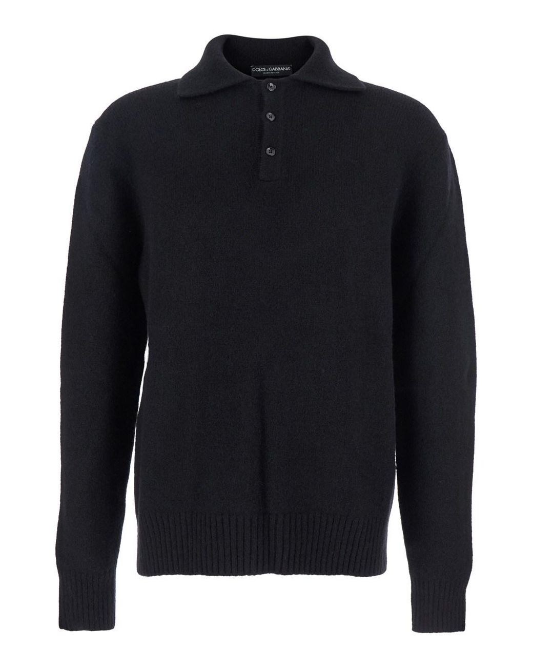 Dolce & Gabbana Blue Wool Polo Collar Sweater With Logo Patch Polyamide for men