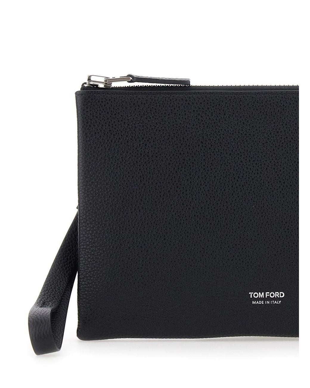 Tom Ford Black Clutch With Wrist Strap And Logo Lettering On The Front for men