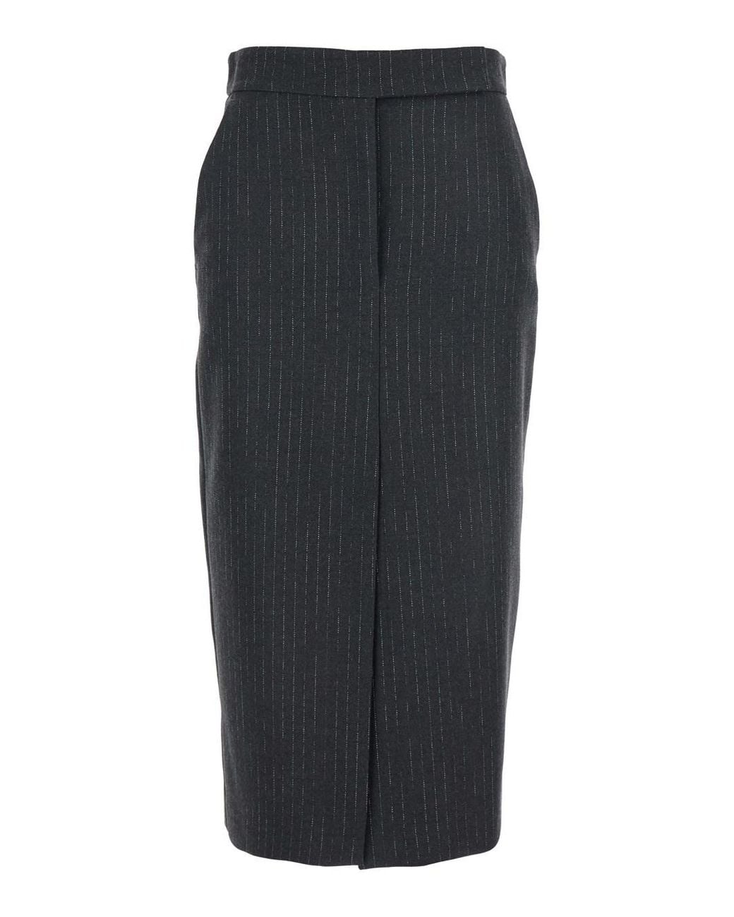 Le Plain Gray Skirt With Front And Rear Slit And All-Over Striped Motif