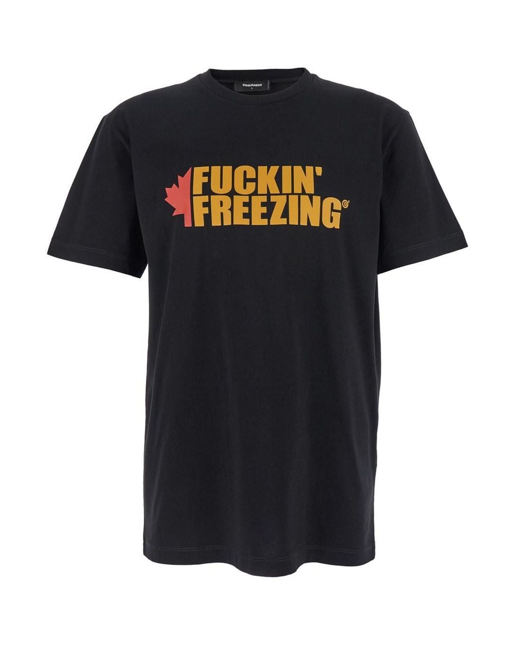 DSquared² Black Crewneck T-Shirt With Print On The Front And Logo Lettering On The Rear for men