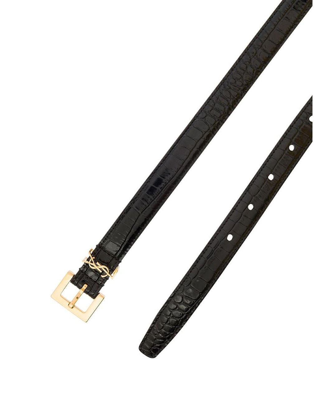 Saint Laurent White Leather Belt Cassandre Crocodile-Embossed