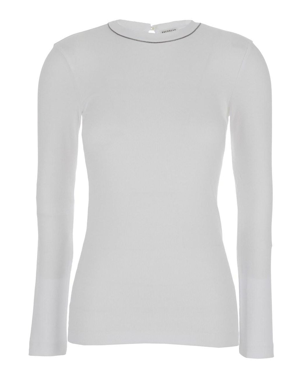 Brunello Cucinelli White Long-Sleeve Top With Monile Detail