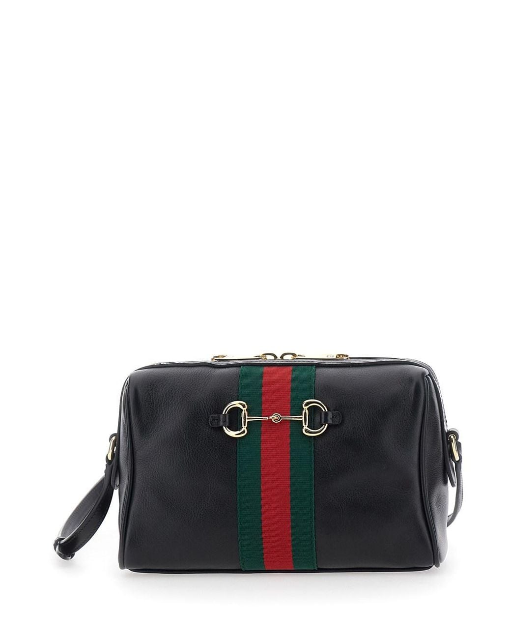 Gucci Black Shoulder Bag With Horsebit Plaque And Web Stripe And Adjus