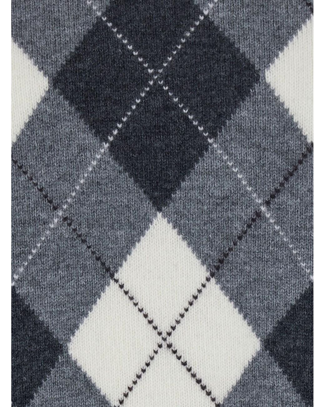 DUNST Blue Crew-Neck Sweater With Argyle Motif On The Front for men