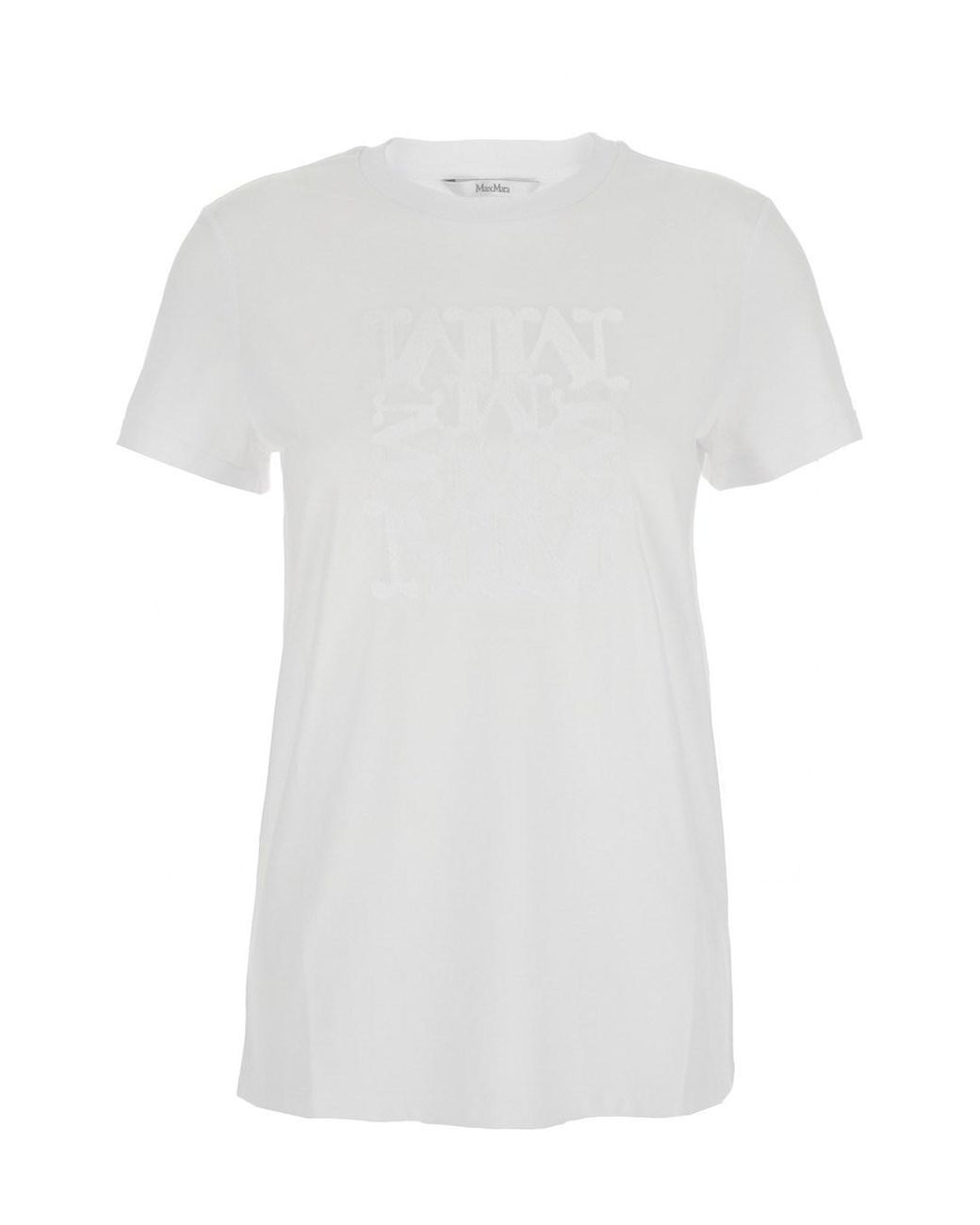Max Mara White Crewneck T-Shirt With Tonal Logo Cotton T-Shirts & Jerseys