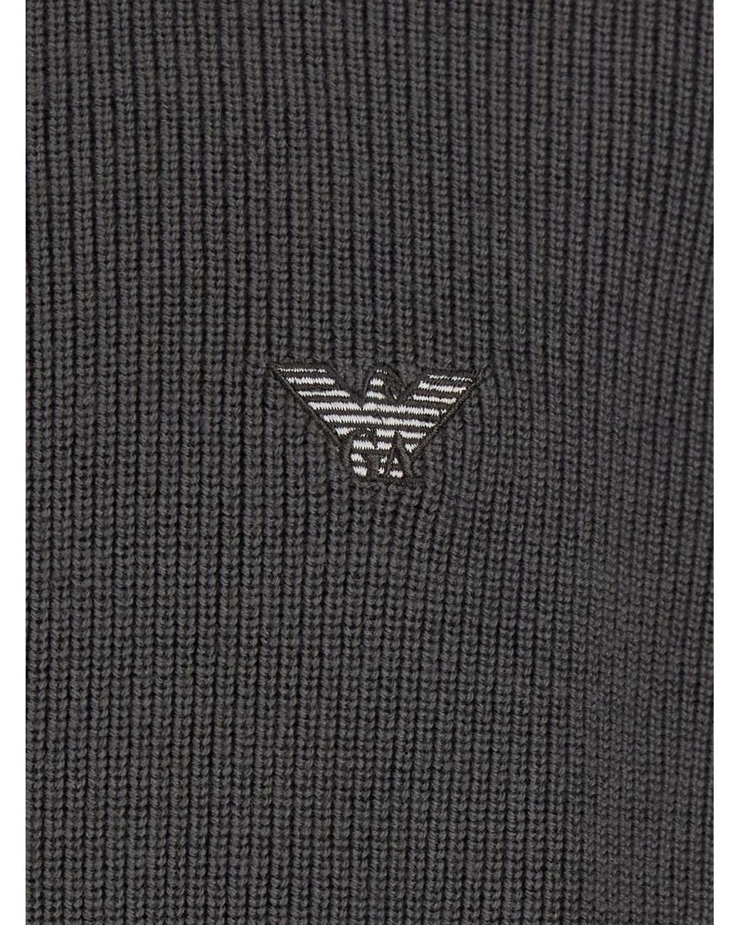 Emporio Armani Gray Cardigan With Ribbed Design And Logo Patch for men