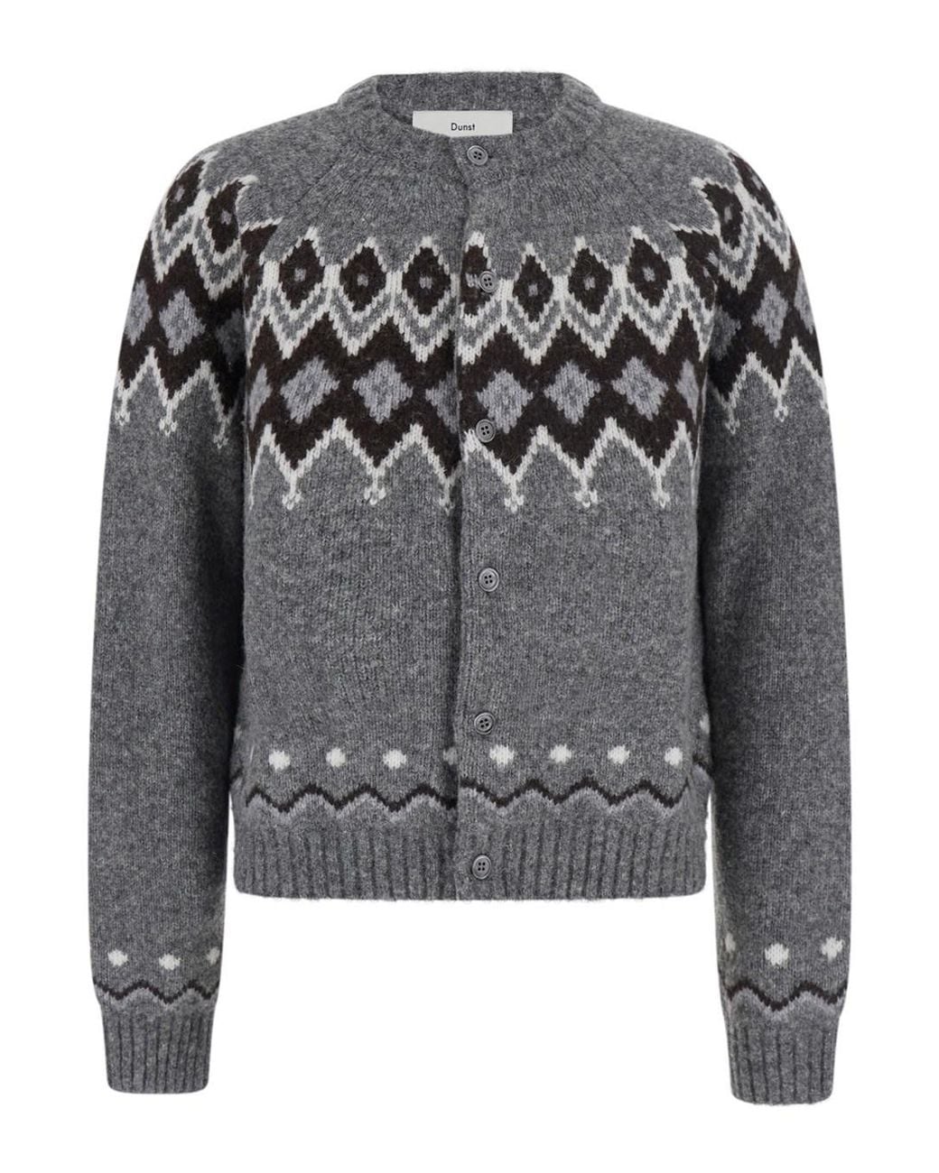 DUNST Chunky Pattern Cardigan With Long Sleeves in Gray | Lyst