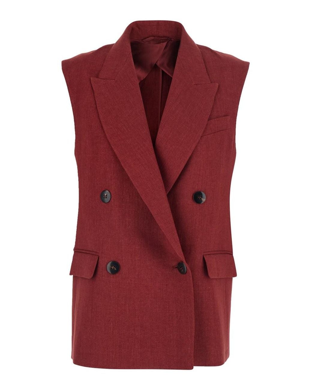 Max Mara Red Double-Breasted Gilet Mstaia Linen