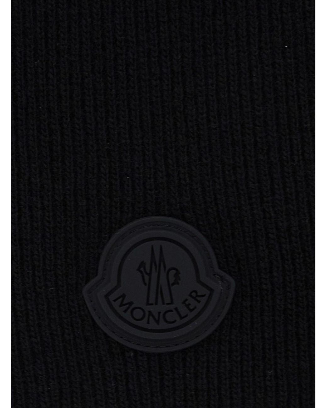 Moncler Black Scarf With Logo Patch On The Front for men