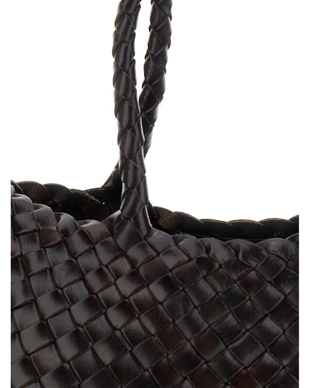 Dragon Diffusion Black 'Santa Croce' Small Handbag With Woven Design I