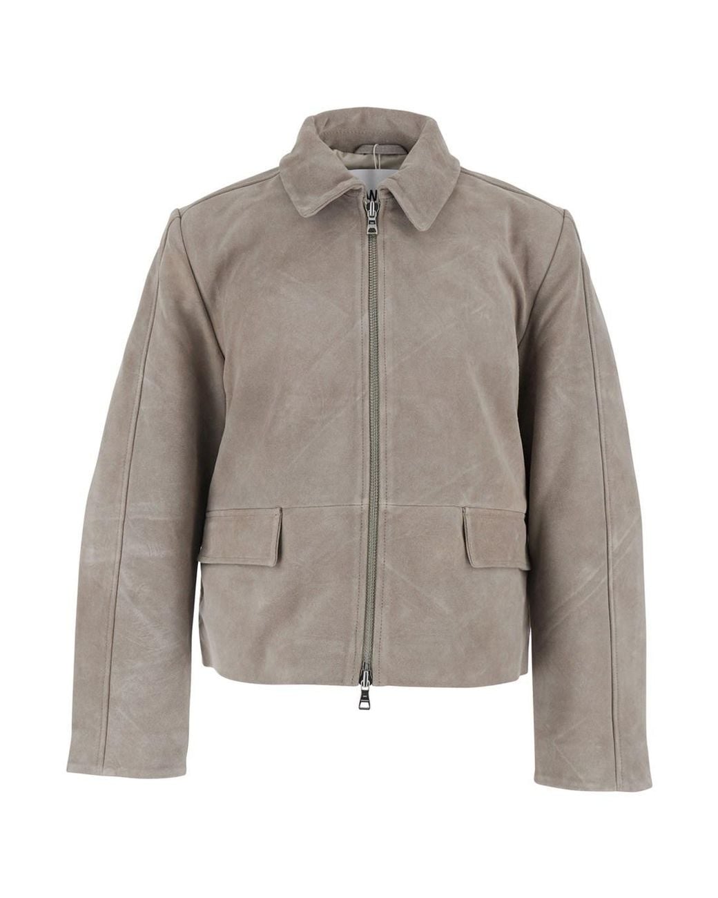 Won Hundred Gray Rockridge Jacket With Classic Collar And Leather Zip for men