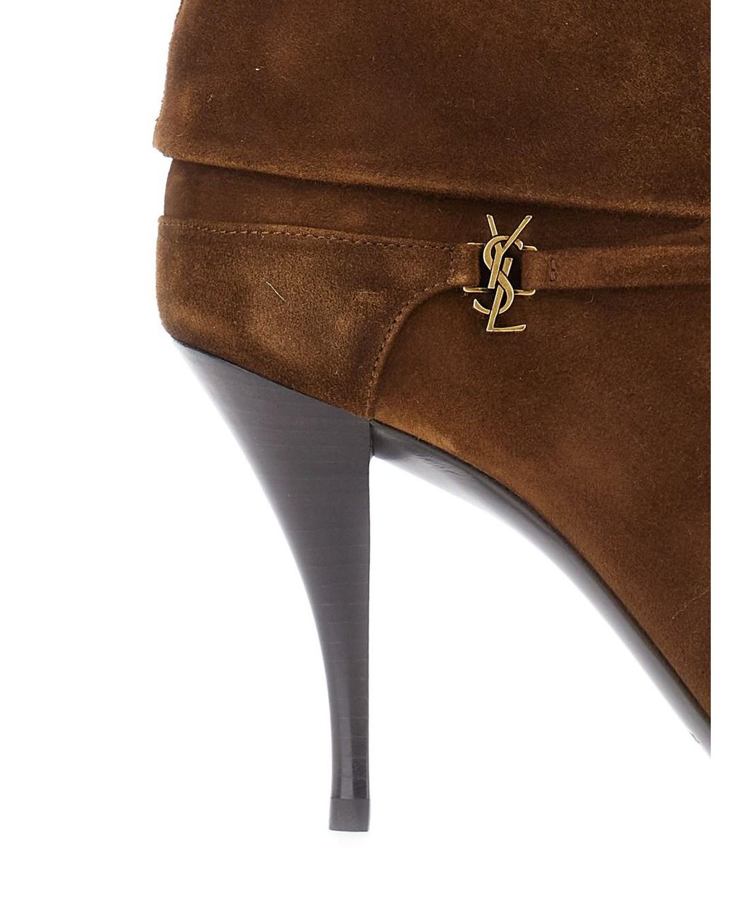 Saint Laurent Brown Ankle Strap Booties Niki Suede Calf Leather Boot