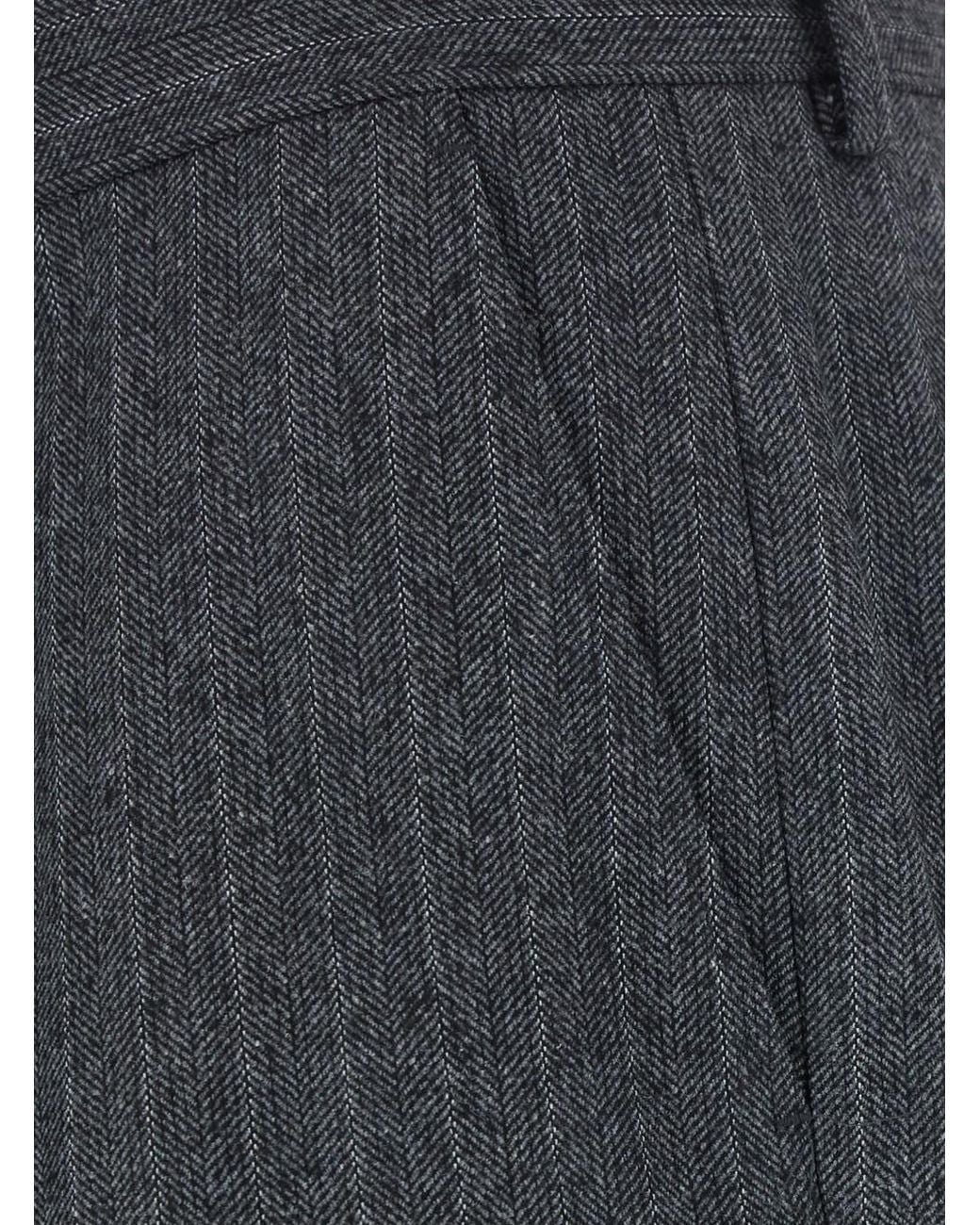 TONYWACK Gray Herringbone Wool Trousers With Pleats And Wide Leg For M for men