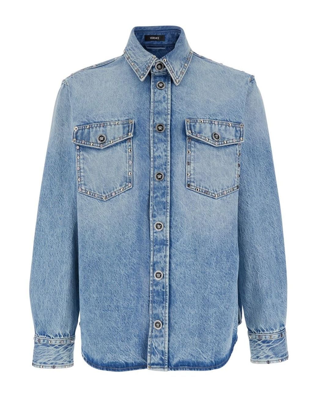 Camicia Con Colletto Classico E Due Tasche Applicate Sul Front di Versace in Blue da Uomo