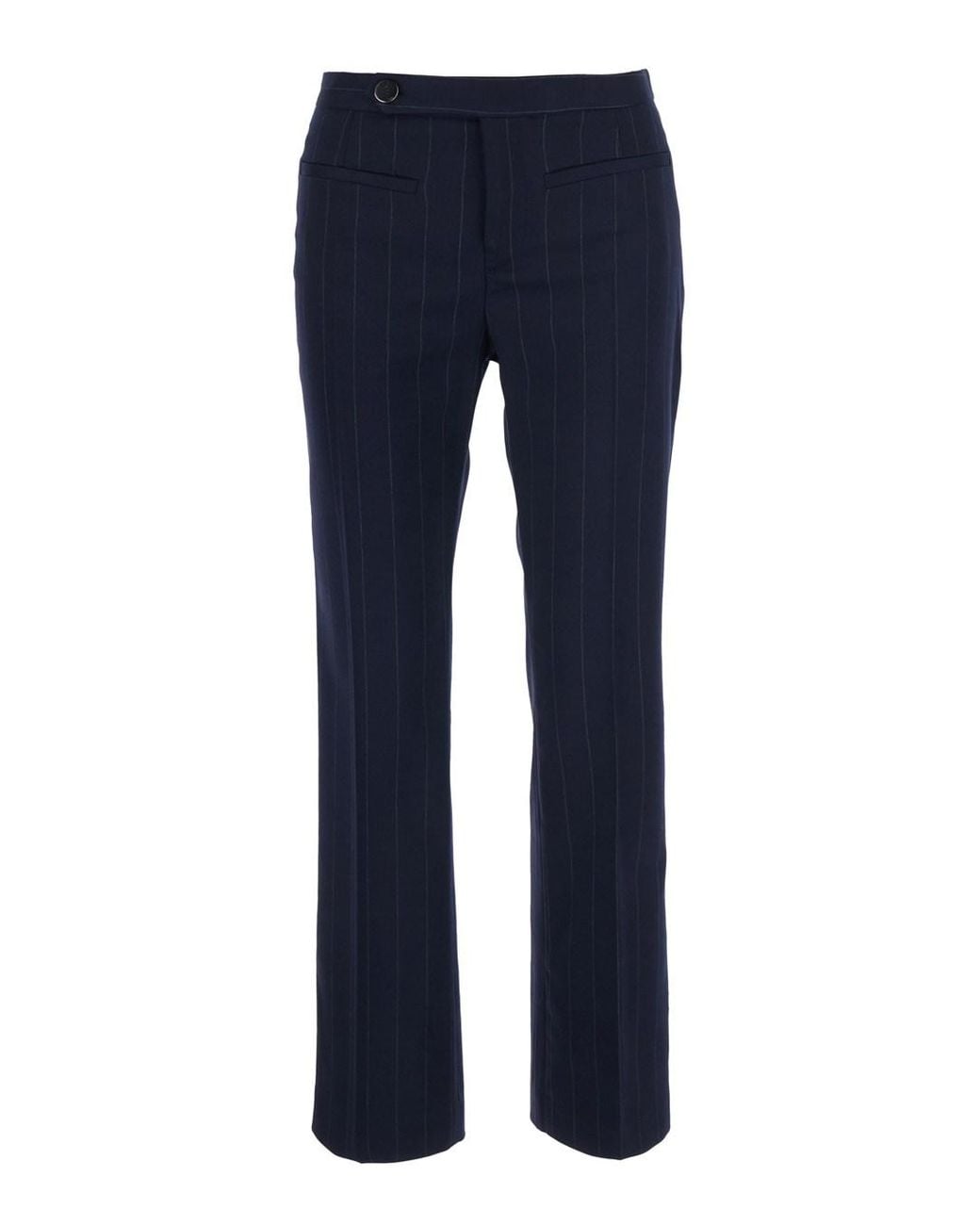 ..,merci Blue Pants With Off-Center Front Closure And All-Over Striped Mo