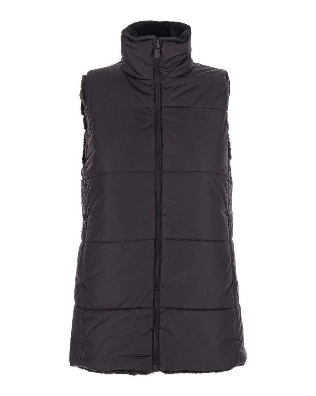 Save The Duck Black Vest Nives Fury Reversible With High Collar And Pockets