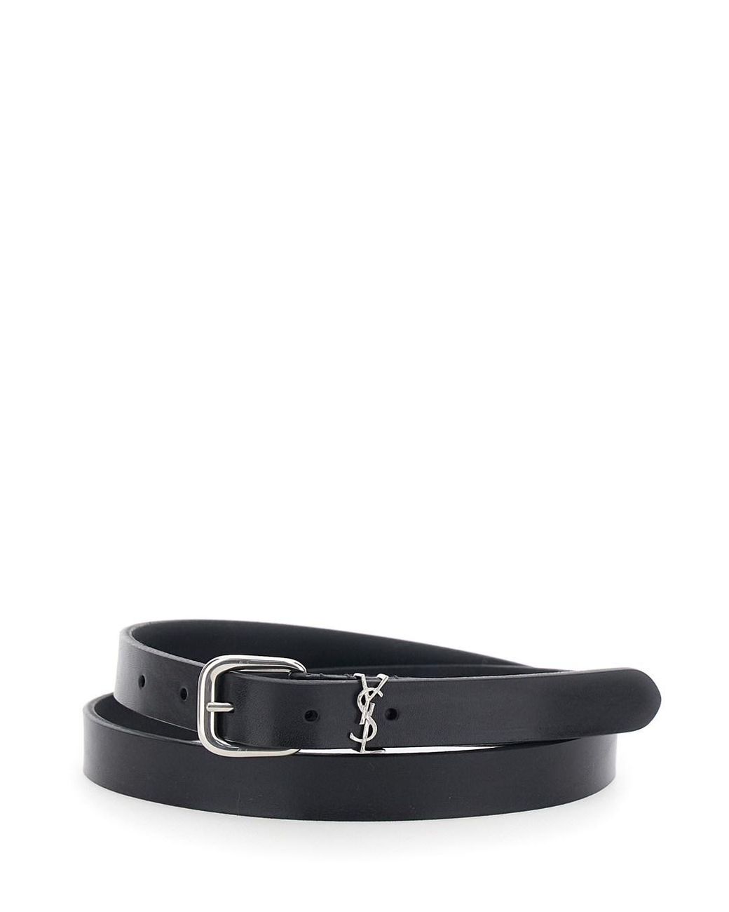 Saint Laurent White Belt Cassandre Plate Leather Calf for men