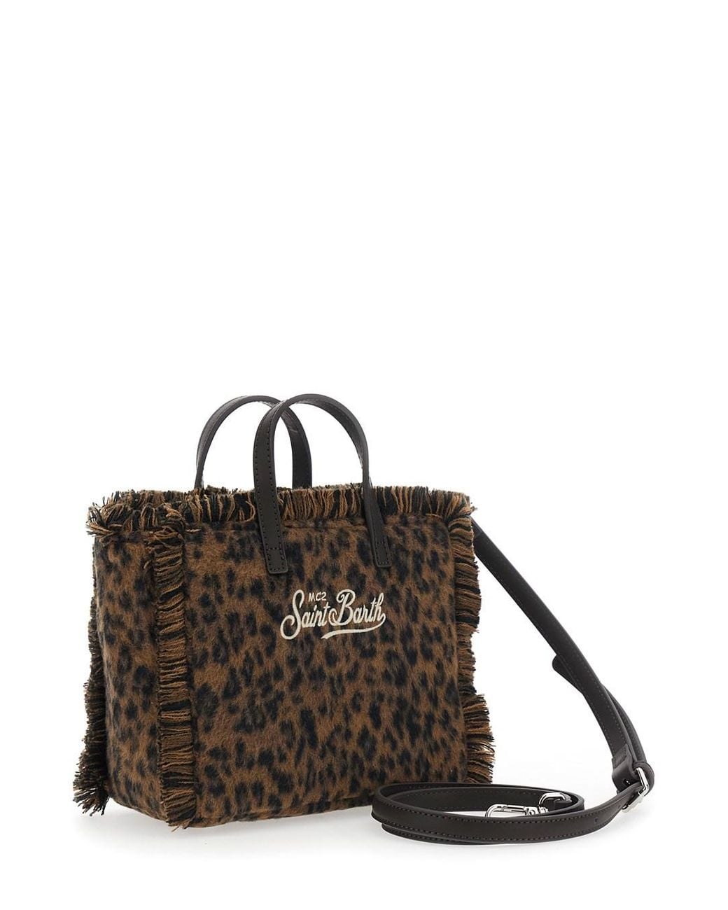 Mc2 Saint Barth Black Handbag With Felt And Leopard Details, Made Of Polyest