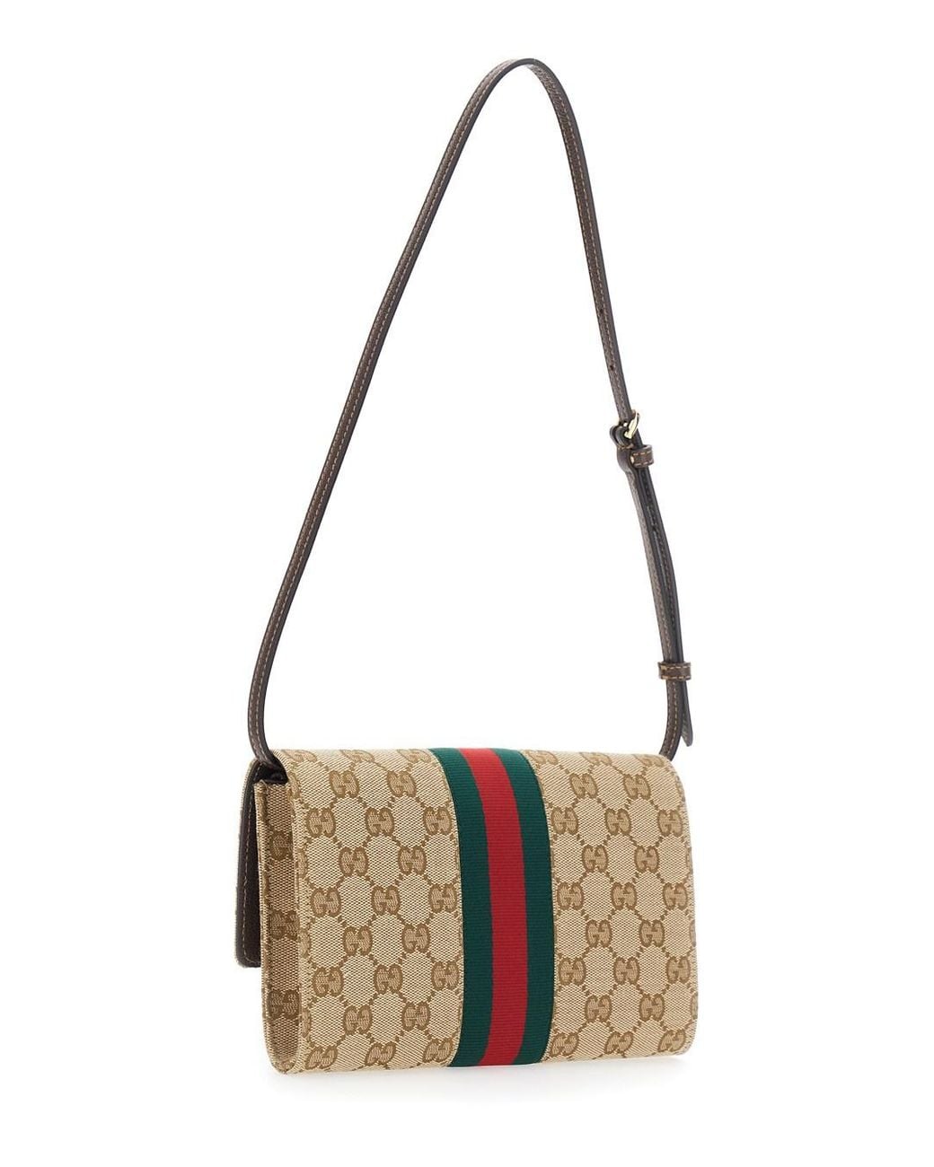 Gucci White Shoulder Bag With Web Stripe And Horsebit Plaque