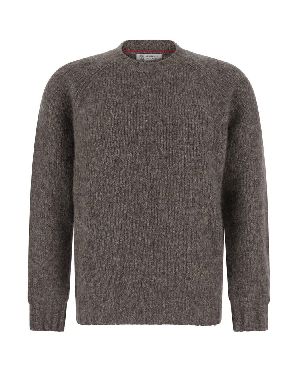 Brunello Cucinelli Gray Crewneck Sweater With Ribbed Trims for men