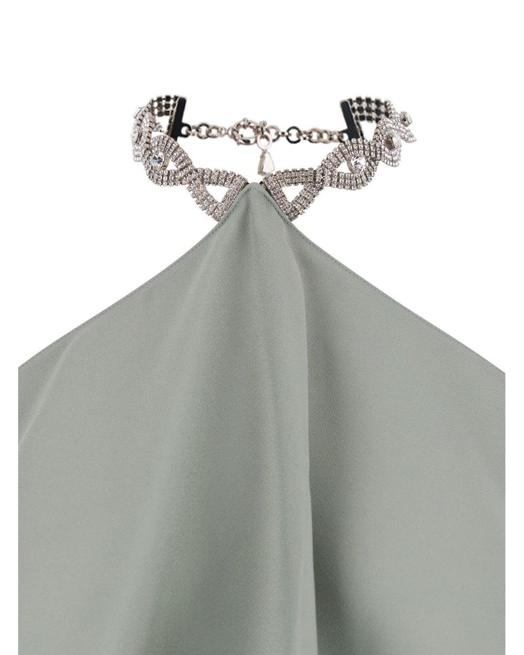 Taller Marmo Green Crystal Choker Long Sleeve Cady Crepe Long Dress With Back Vent